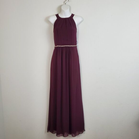 SLNY Evening Dress 6 Burgundy Red Elegant Embellished Gala Prom Wedding Party - Picture 1 of 9